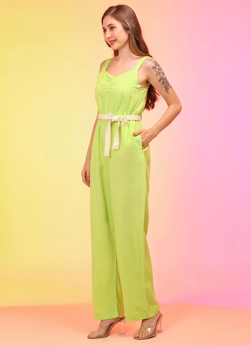globus Lime Green Globus Women Sweetheart Neck Shoulder Straps Smocked Waist Tie-Ups Jumpsuit for Women | Best Price UAE
